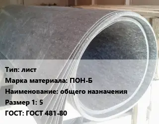 Паронит лист ПОН-Б общего назначения 5 ГОСТ: ГОСТ 481-80